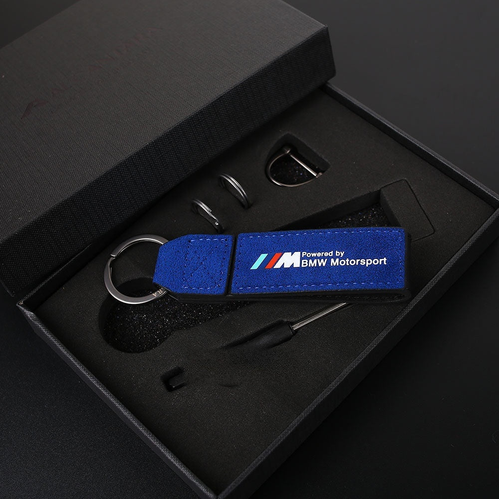Blue BMW M Power Alcantara suede keychain gift box set