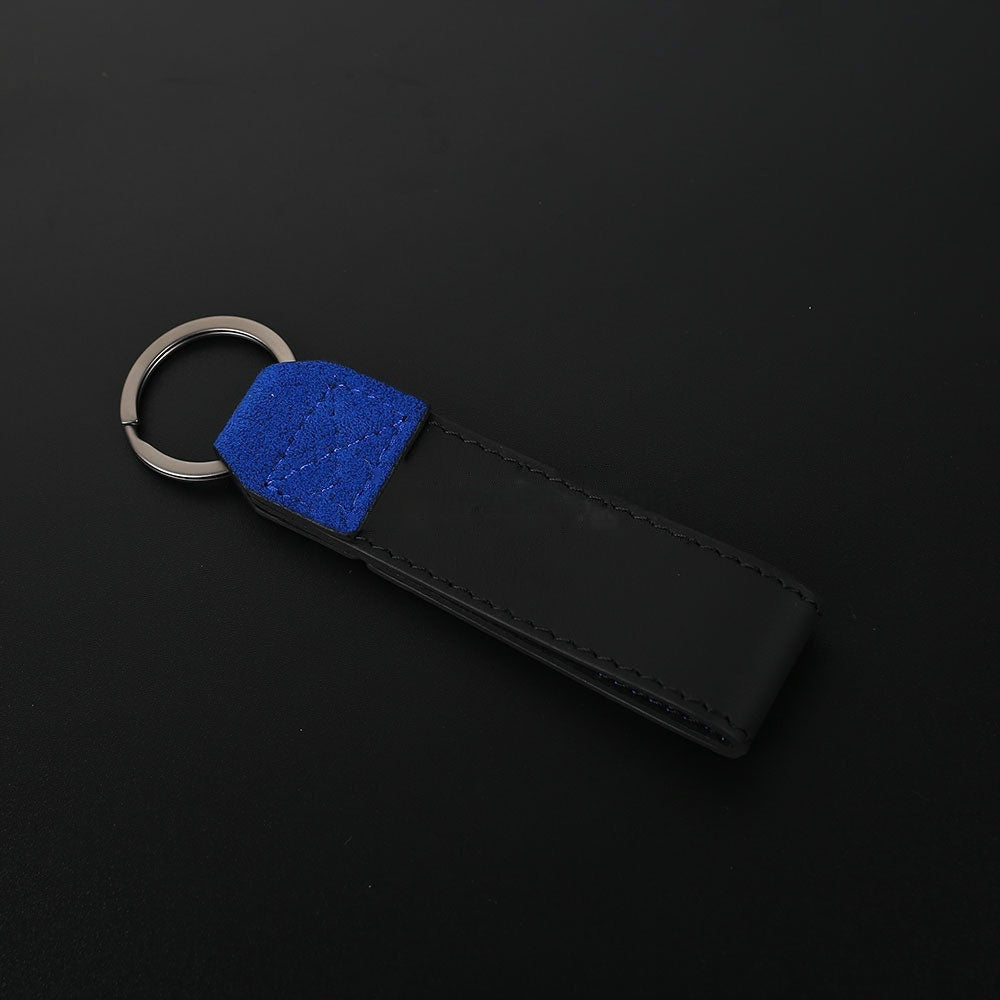Blue and black Alcantara suede BMW M keychain with metal key ring