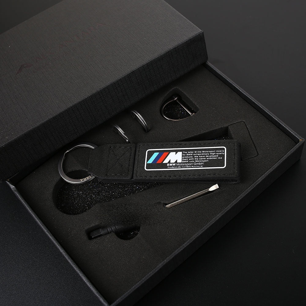 BMW Motorsport commemorative edition black suede keychain in gift box