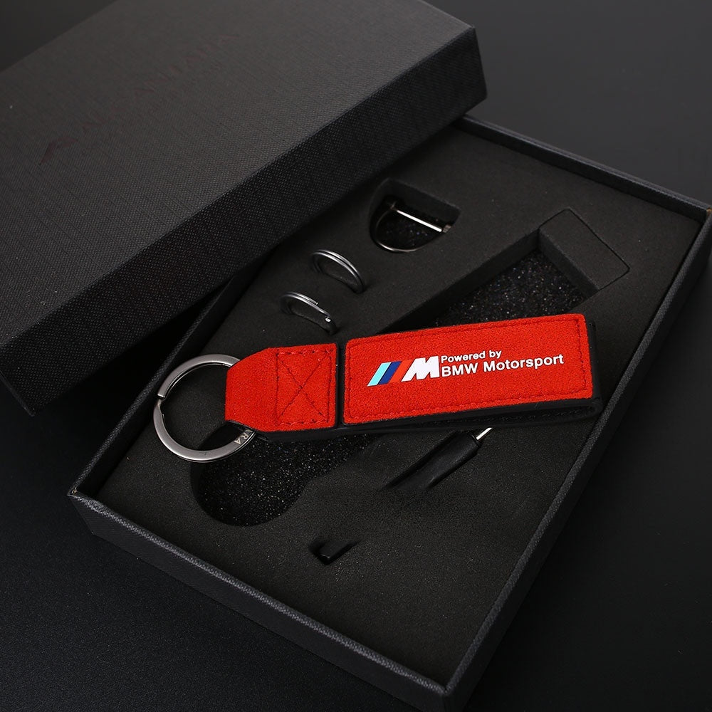 Red BMW M Power Alcantara suede keychain gift box set