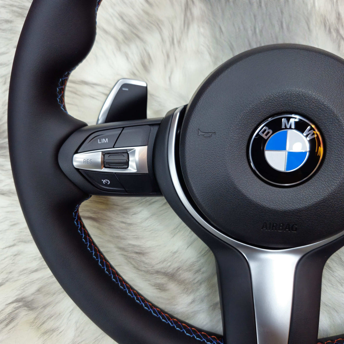 M-Tech sport leather steering wheel for BMW F Series - left side close-up