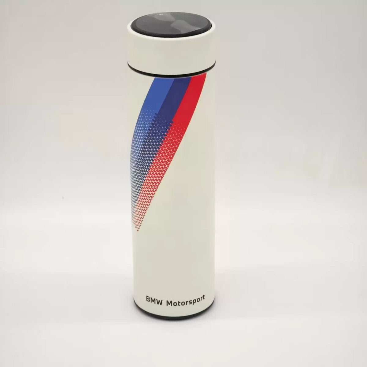BMW Motorsport insulated straight cup front view with M tricolour hex stripe
