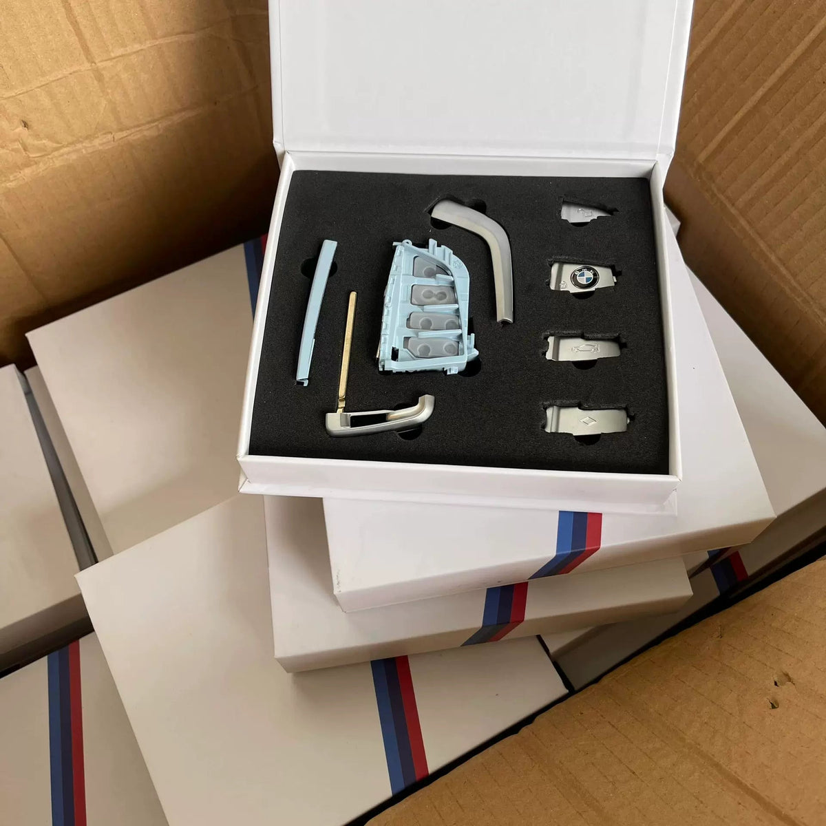 Aqua Blue BMW blade key housing parts in premium gift box