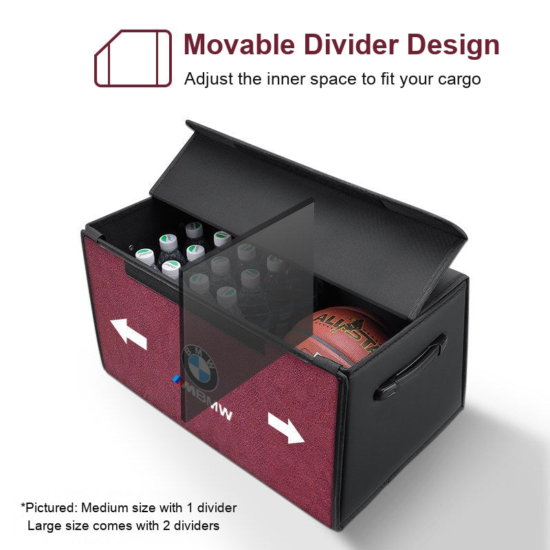 BMW trunk organizer with movable divider