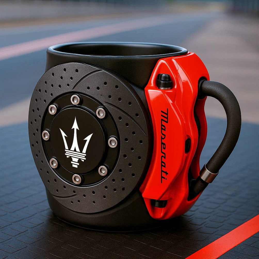 Brake caliper coffee mug, red caliper, Maserati design