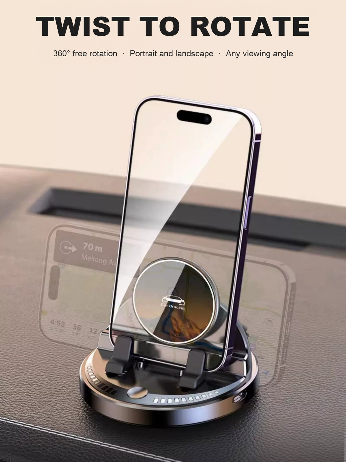 Electric wireless charging dashboard phone stand – twist to rotate 360°