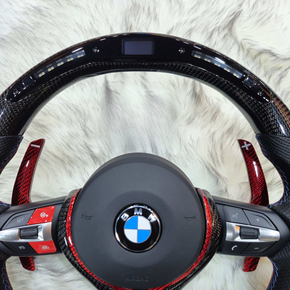 Carbon fiber red trim LED steering wheel for BMW F series - lower view