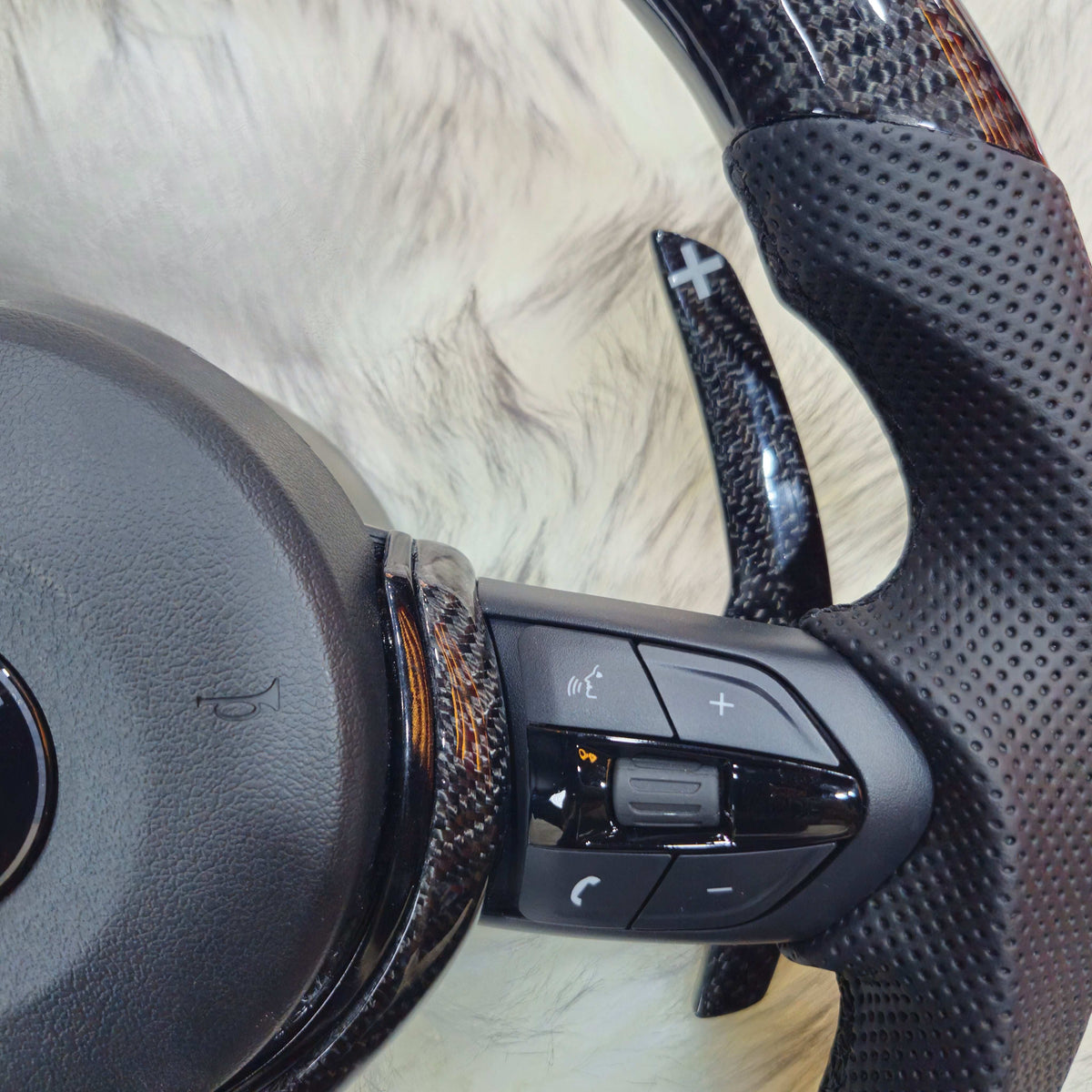 Full carbon round bottom LED steering wheel for BMW F series - side view