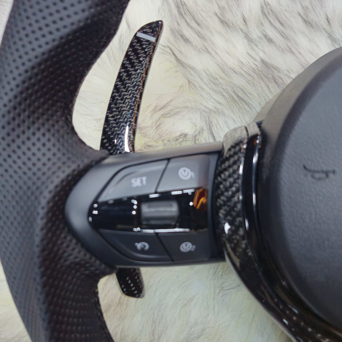 Full carbon round bottom LED steering wheel for BMW F series - side detail