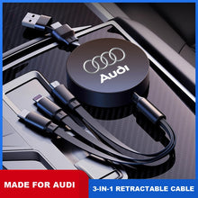 Audi 3-in-1 Retractable Charging Cable – 66W Fast Charge with Illuminated Rings for Q5L, A4L, A6L, A7, Q3, A3 and Q2