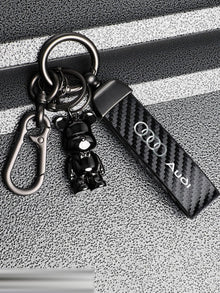 Audi Carbon-Fibre Leather Keychain – Metal Horseshoe Buckle Fob for A7L, Q5 e-tron, RS and Sline