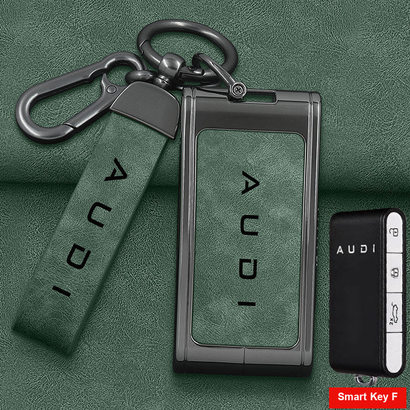 Gun grey shell with green leather and double buckle strap