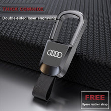 Premium Genuine Leather Audi Keyring – Laser-Engraved Metal Fob with Spare Cowhide Strap