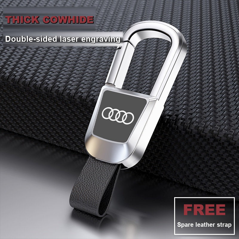 Audi leather keyring silver