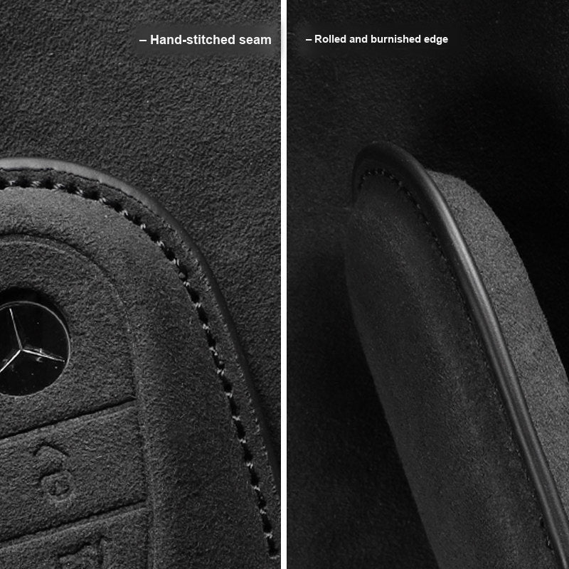 Hand stitched seam and rolled burnished edge detail