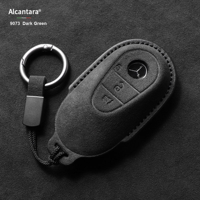 Dark Green Alcantara key case with round ring buckle