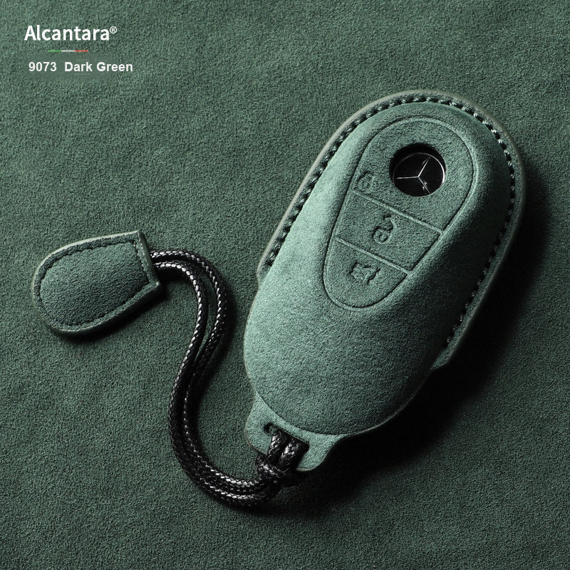 Dark Green Alcantara key case top view