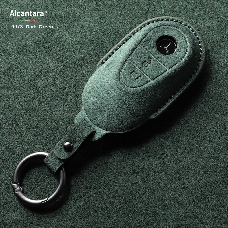 Dark Green Alcantara key case with minimalist ring