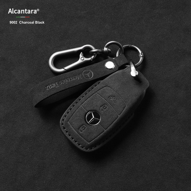 Charcoal Black Alcantara key case with lanyard buckle
