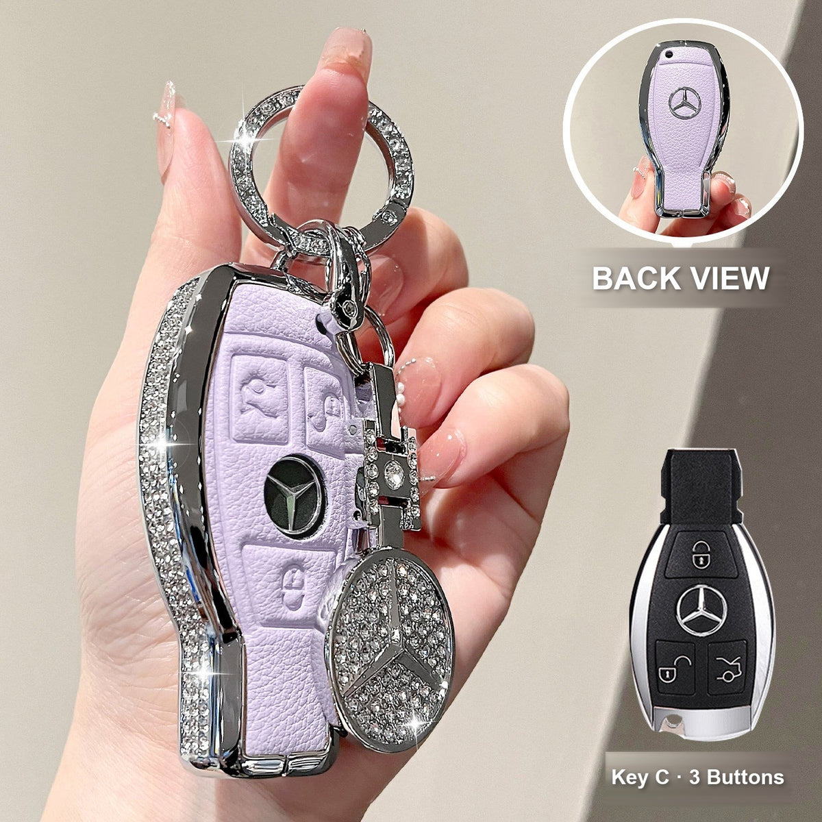 Key C 3 Buttons Purple with crystal emblem charm