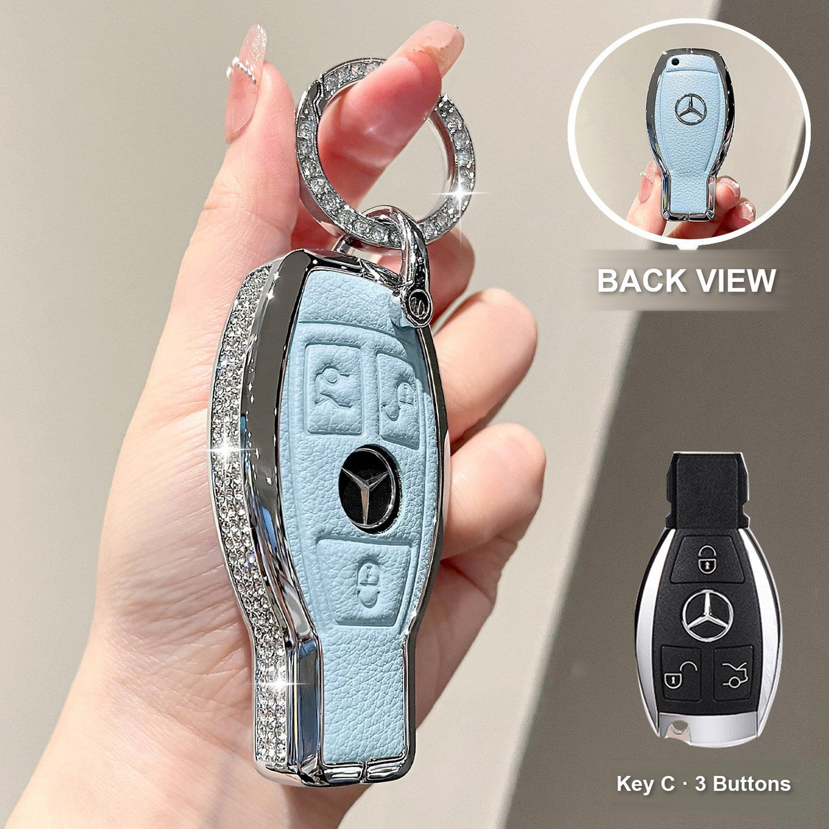 Key C 3 Buttons Blue with crystal rings