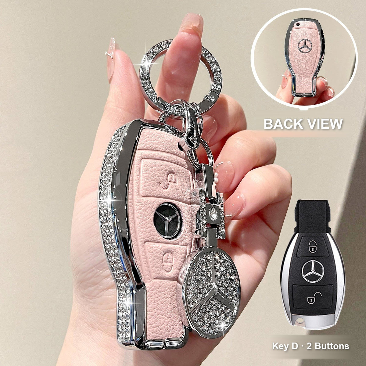 Key D 2 Buttons Pink with crystal emblem charm