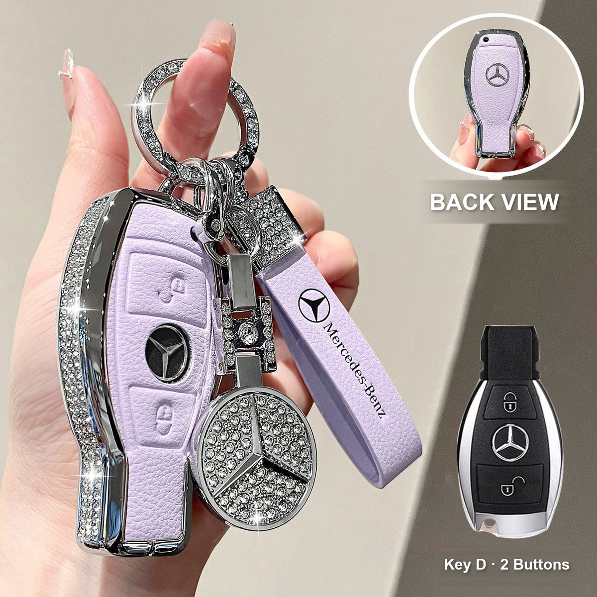 Key D 2 Buttons Purple with crystal ring bracelet and emblem charm