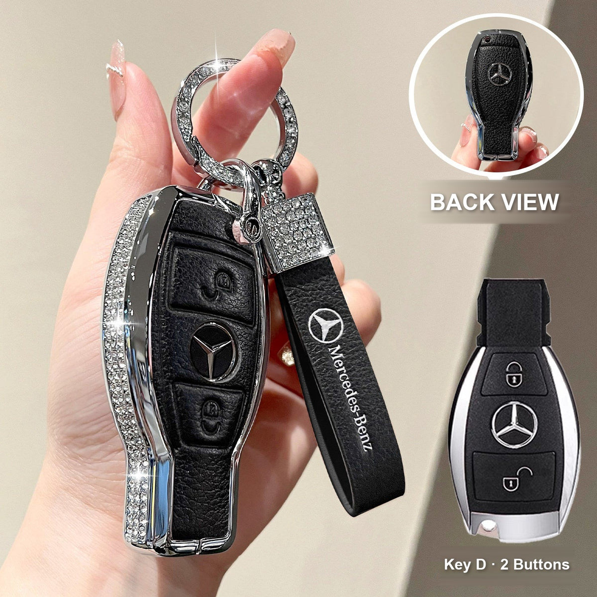 Key D 2 Buttons Premium Black with crystal ring bracelet