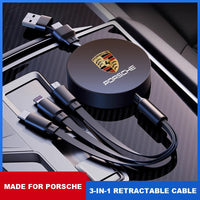 Cable de carga retráctil 3 en 1 Porsche – Carga rápida de 66 W con escudo