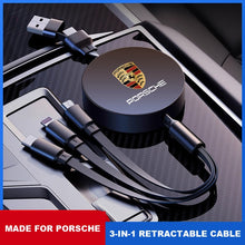 Porsche 3-in-1 Retractable Charging Cable – 66W Fast Charge with Crest Badge