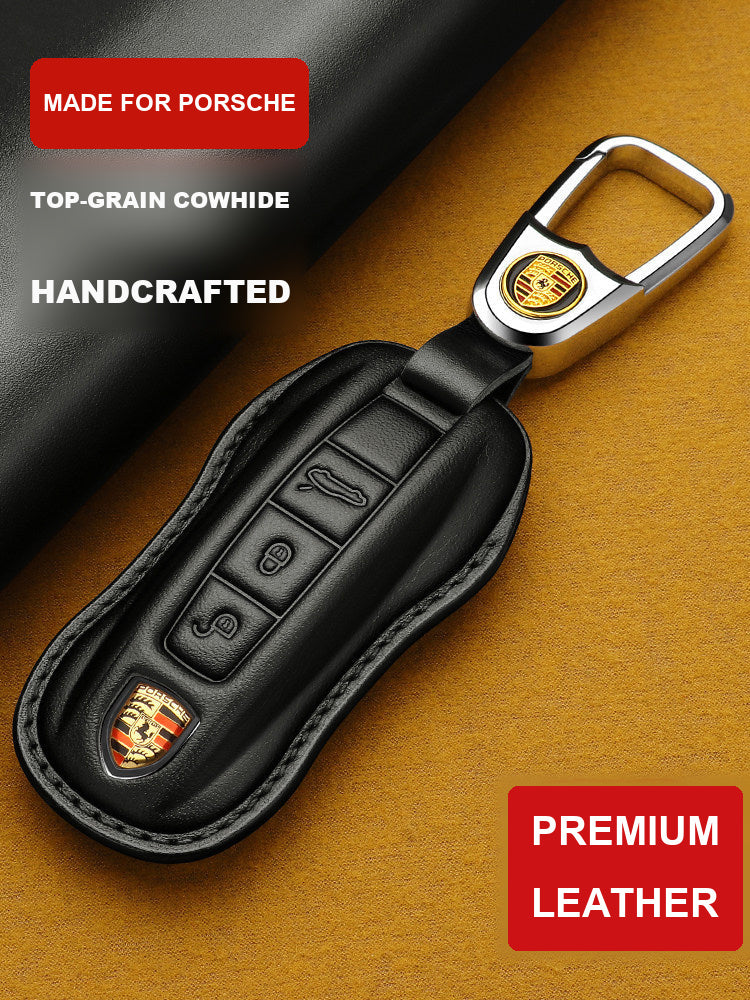 Porsche leather key case in Premium Black with metal buckle