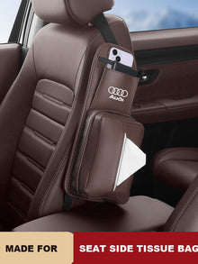 Audi Seat Side Tissue Bag – Leather Hanging Storage Pouch with Phone Pocket