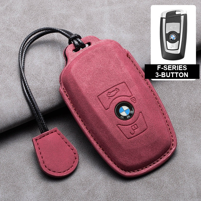BMW red leather key case, F-Series 3-button key, cord buckle