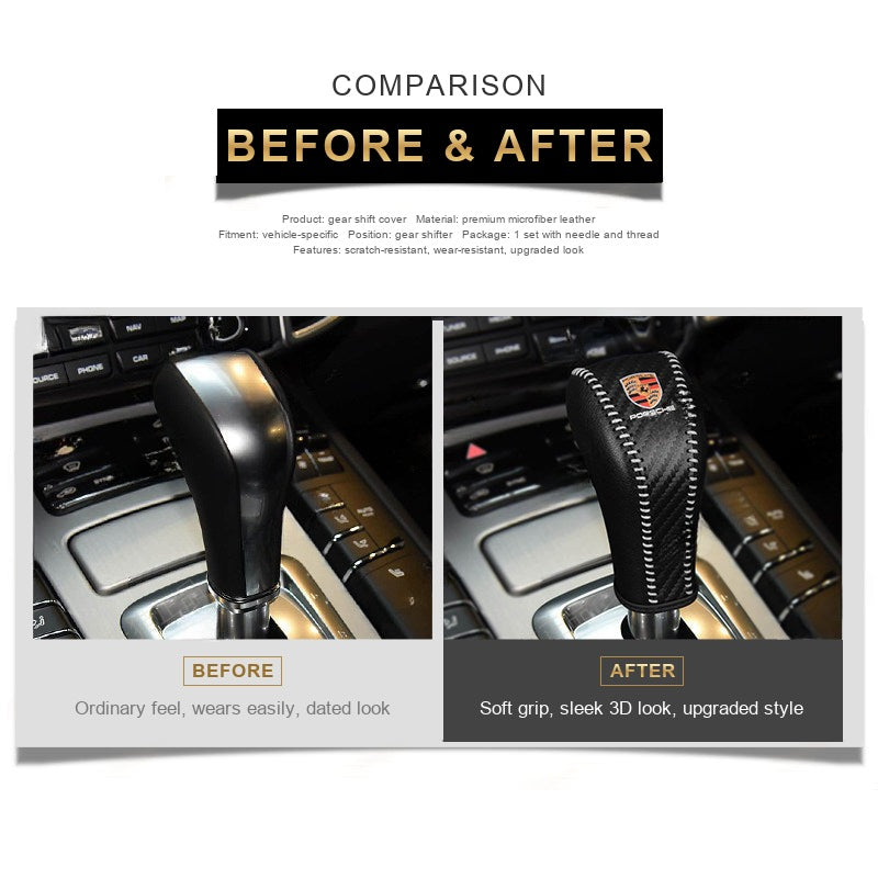 Before and after comparison, carbon fiber gear shift cover on Porsche Cayenne