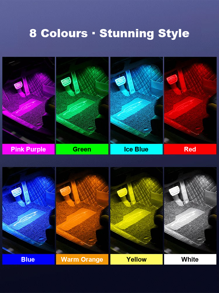 8 colour modes of the car footwell ambient lights