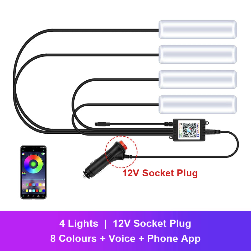 4-light kit with 12V socket plug and phone app