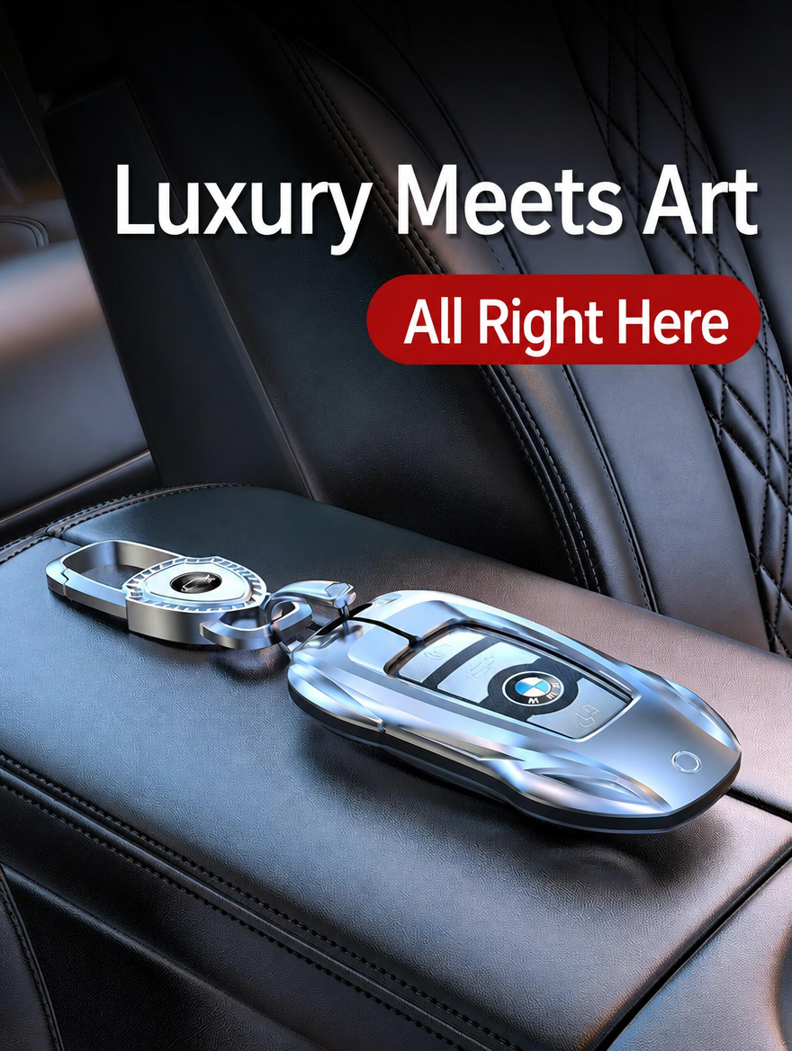 BMW Sports Car Key Cover - Zinc Alloy Shell with Charm