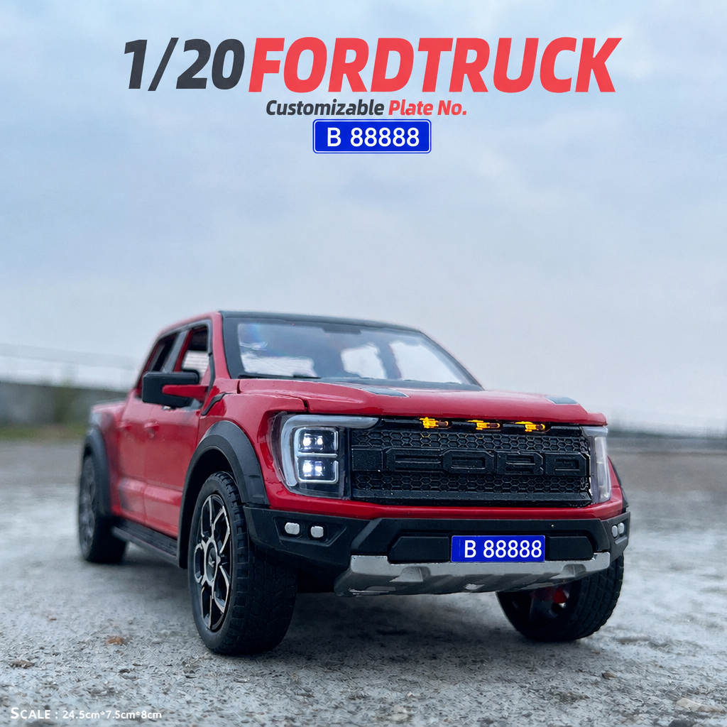 1:20 Ford Raptor diecast model red - customizable plate
