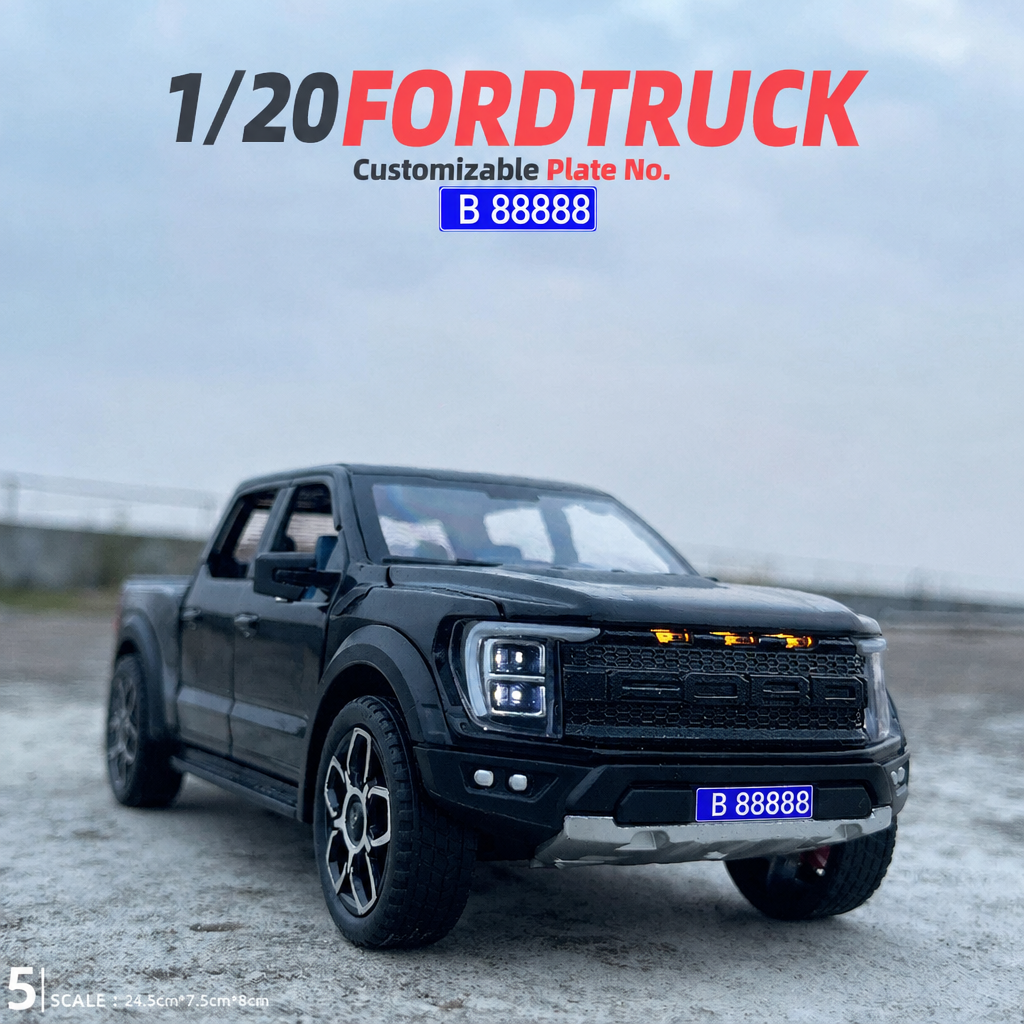 1:20 Ford Raptor diecast model black - customizable plate