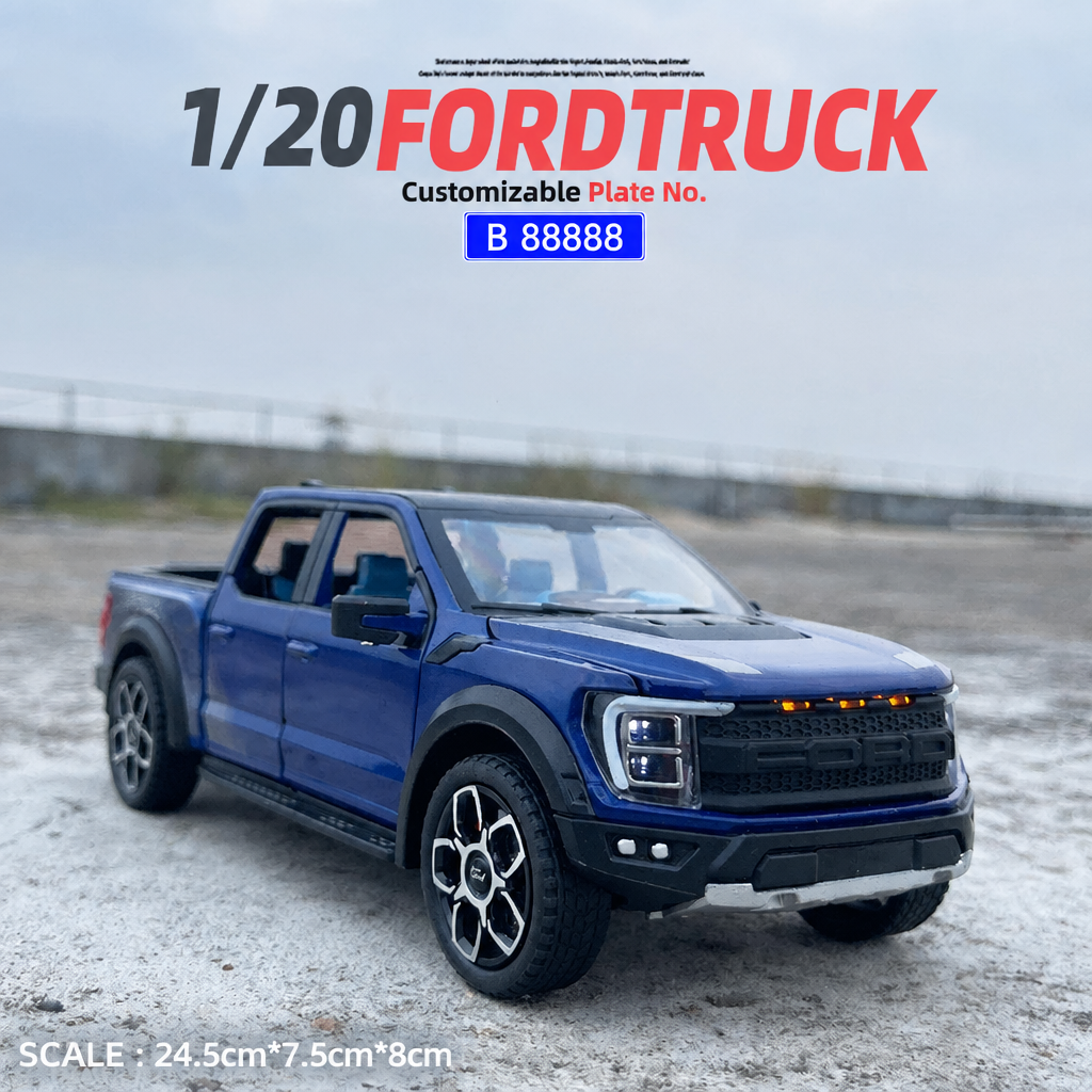 1:20 Ford Raptor diecast model blue - customizable plate