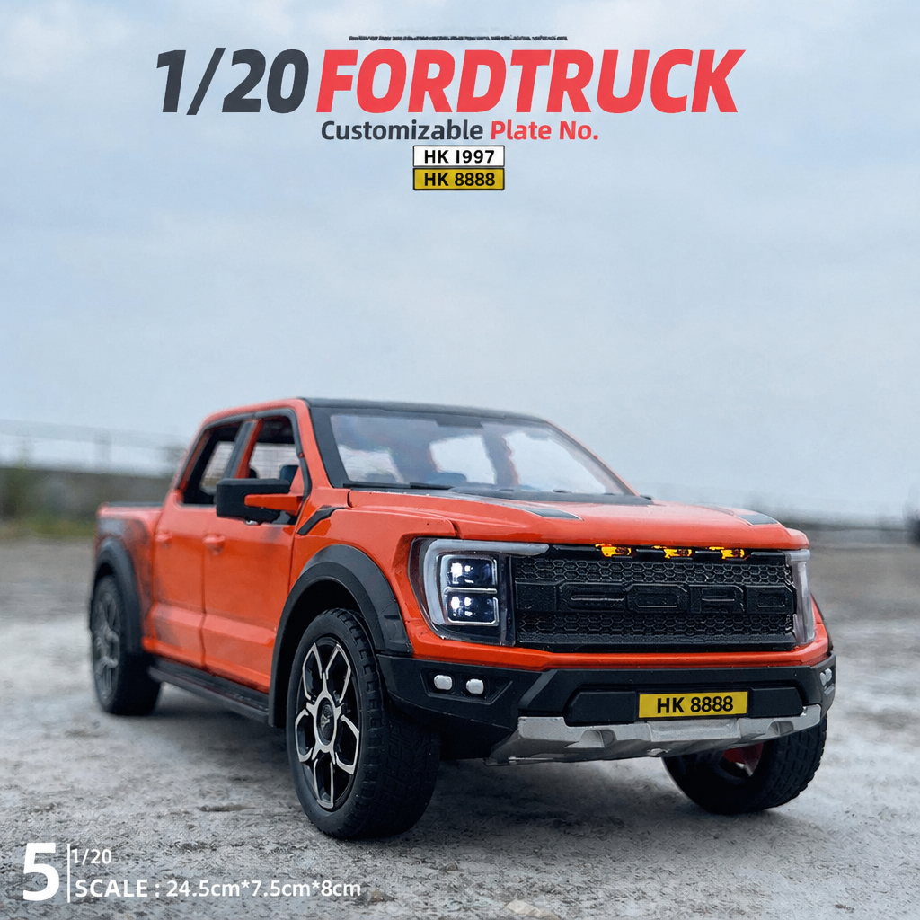 1:20 Ford Raptor diecast model orange - customizable plate