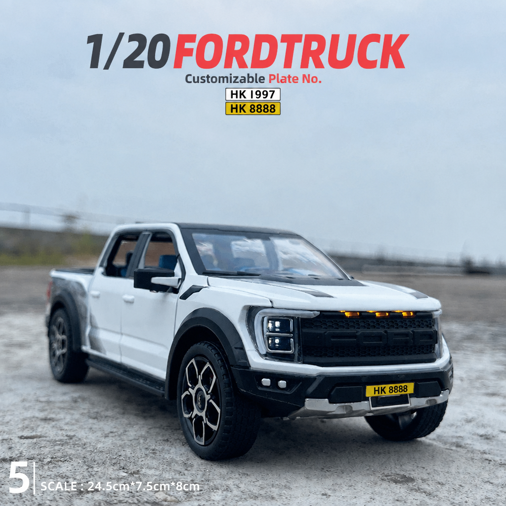 1:20 Ford Raptor diecast model white - customizable plate