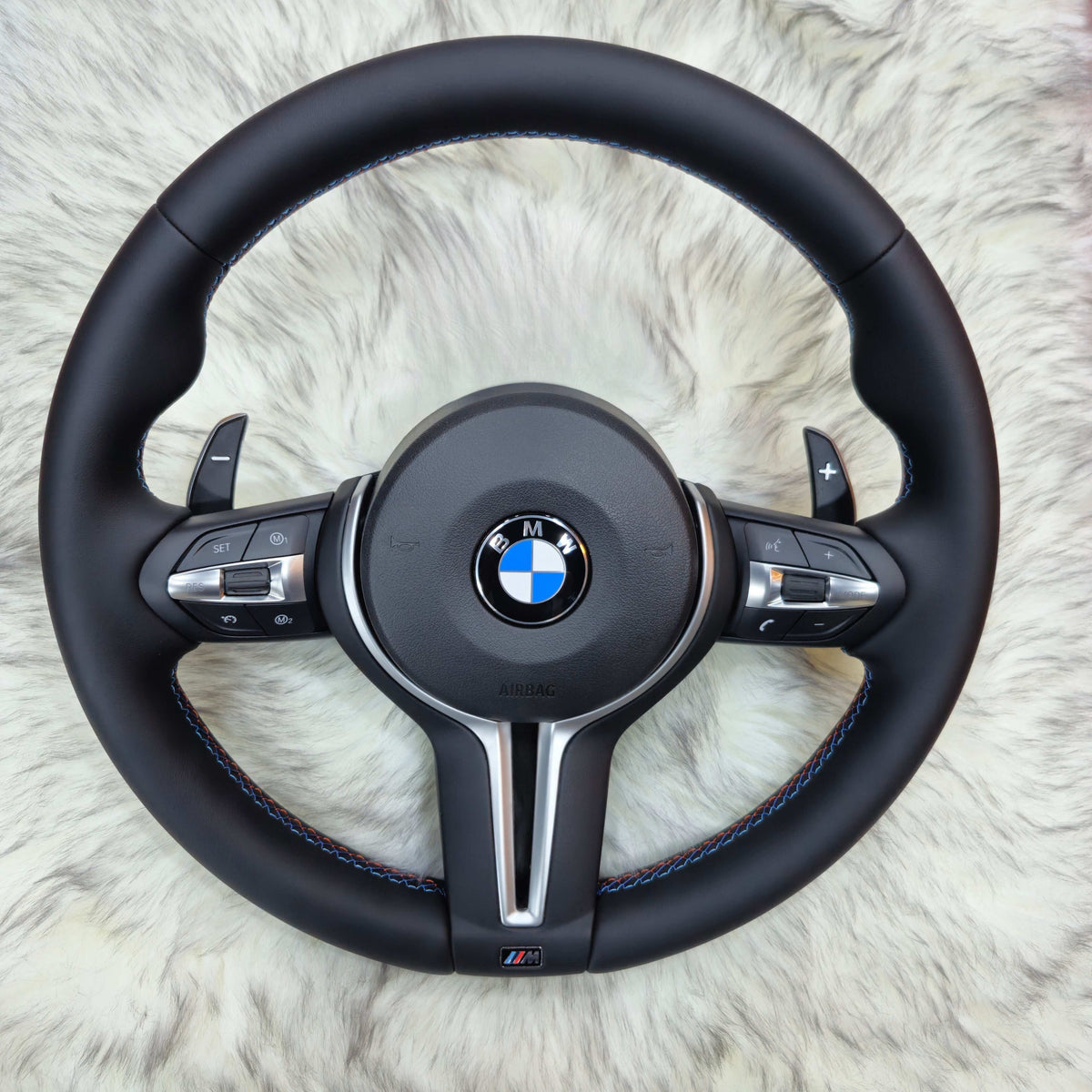 M Sport steering wheel for BMW F Series with M tri-colour stitching - front view