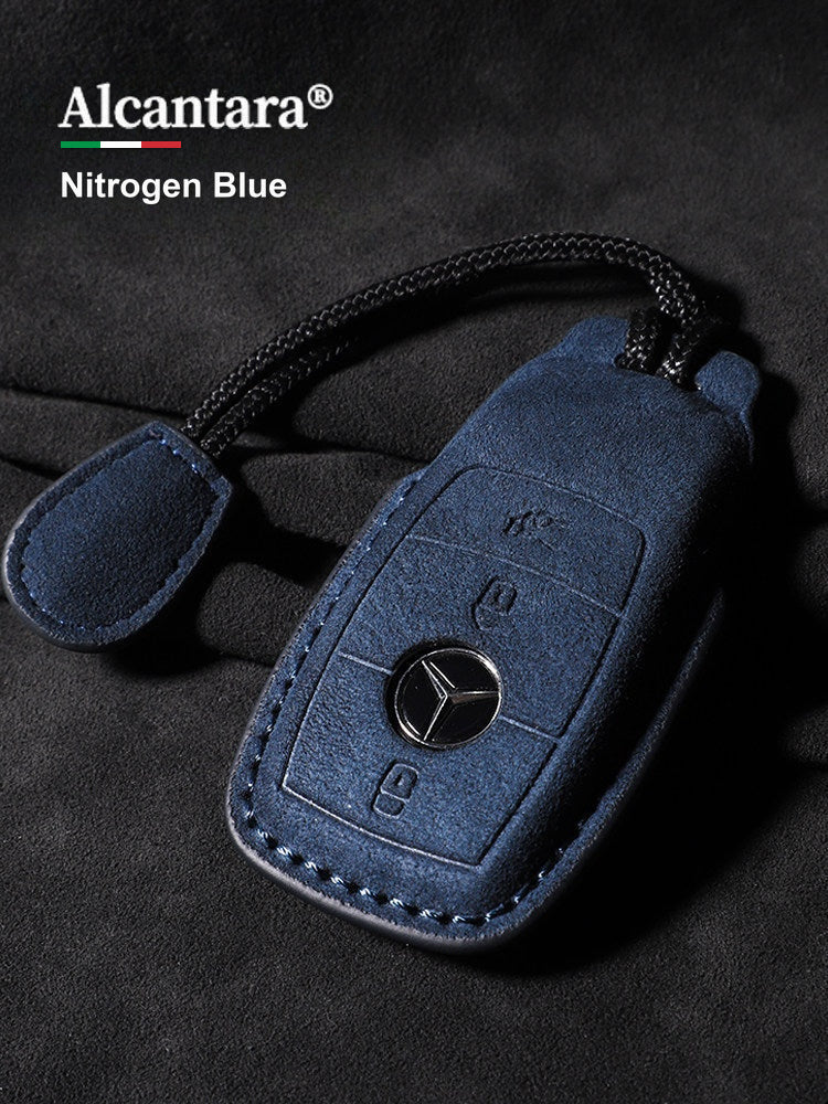 Mercedes-Benz Alcantara suede key case in Nitrogen Blue with grip cord