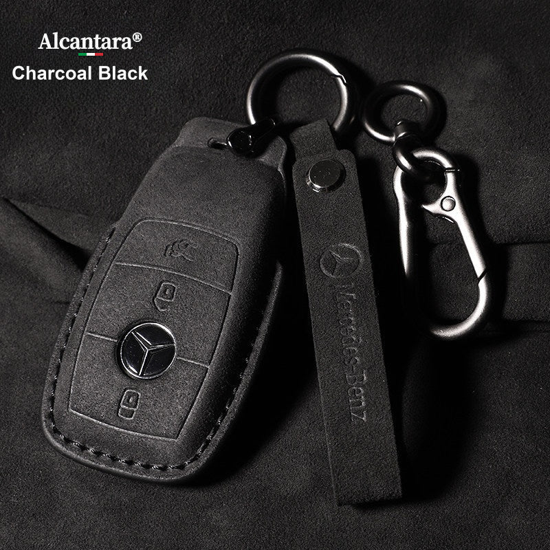 Mercedes-Benz Alcantara suede key case – E-Class style, Charcoal Black, Pendant Strap