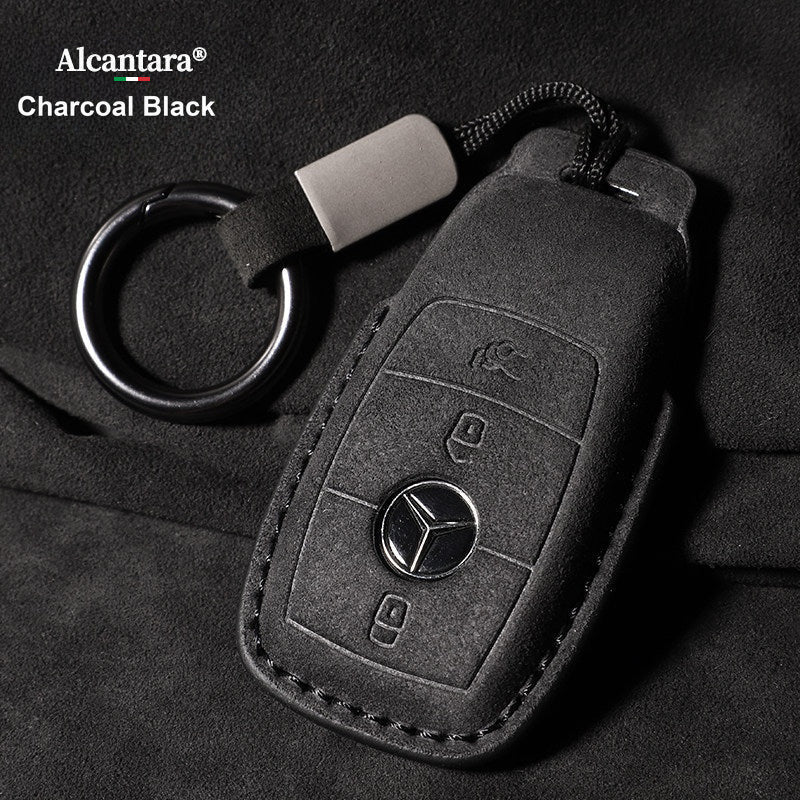Mercedes-Benz Alcantara suede key case – E-Class style, Charcoal Black, Ring Band