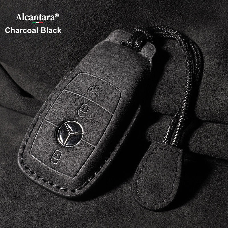 Mercedes-Benz Alcantara suede key case – E-Class style, Charcoal Black, Grip Cord