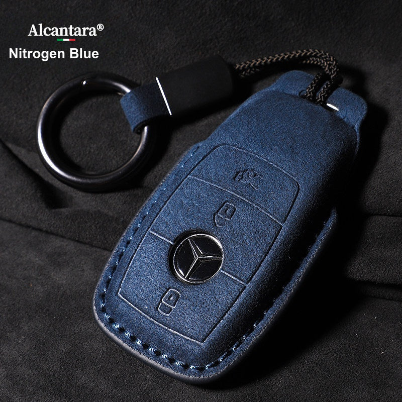 Mercedes-Benz Alcantara suede key case – E-Class style, Nitrogen Blue, Ring Band