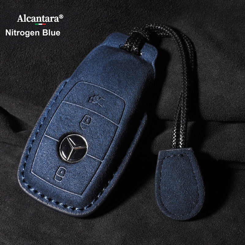 Mercedes-Benz Alcantara suede key case – E-Class style, Nitrogen Blue, Grip Cord