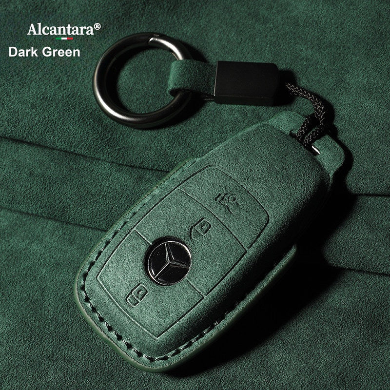Mercedes-Benz Alcantara suede key case – E-Class style, Dark Green, Ring Band